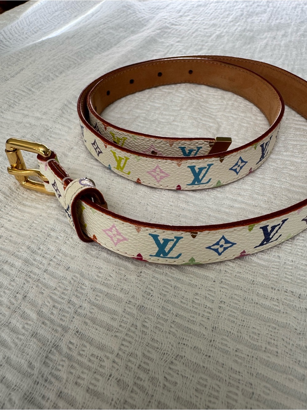Louis Vuitton White Murakami Multicolor Monogram Belt w/Gold Buckle
